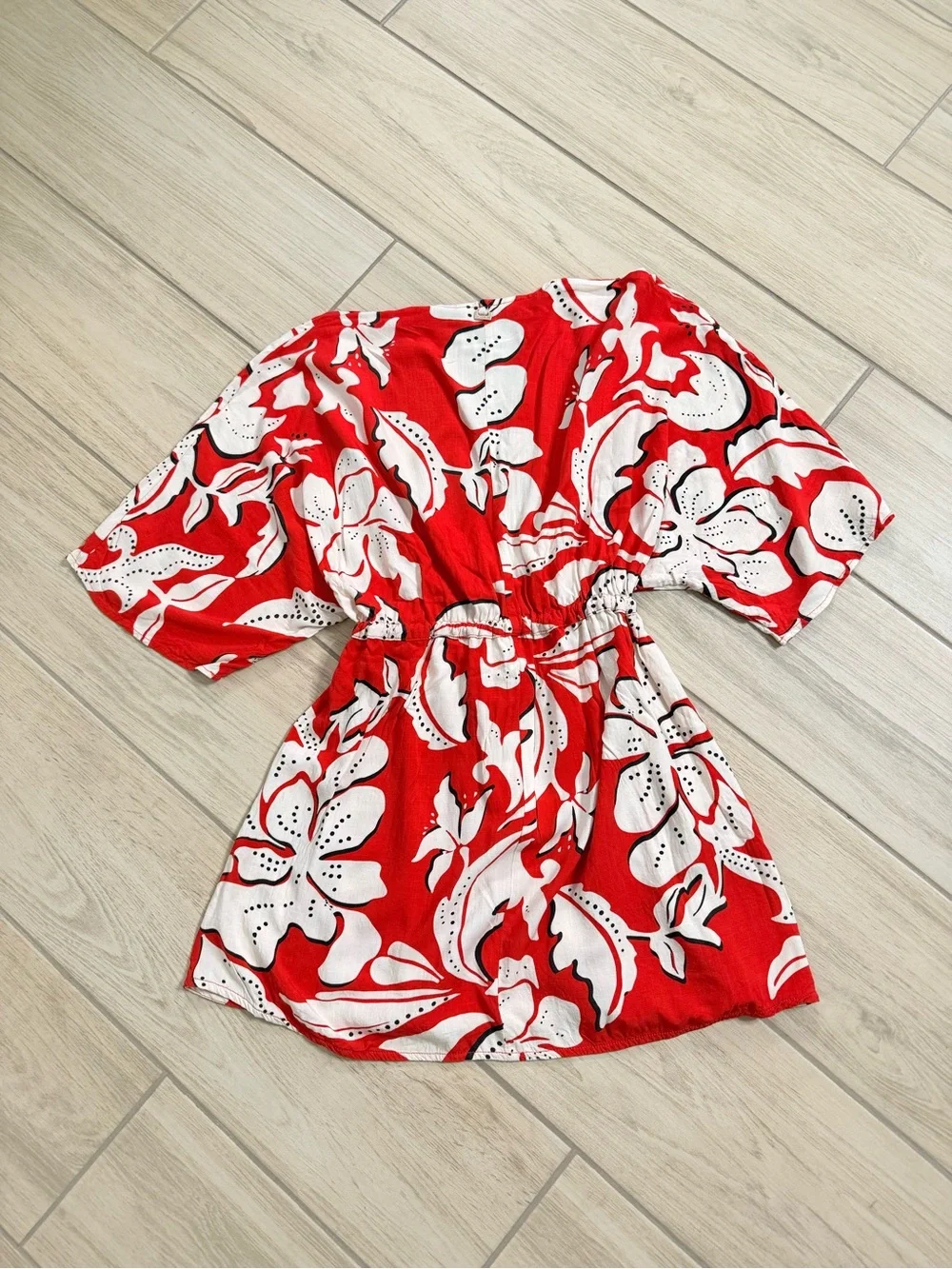 Zingara Red White Floral Kimono Beach Cover Up Dress Size M/L Resortwear Boho